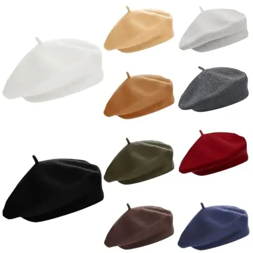 SATINIOR 10 Pcs French Beret Hats Wholesale Beret Hat | Artificial Wool, Polyester Beret Hat, Church Hats for Women Adults, Artist Hat, French Style, Lightweight - 1