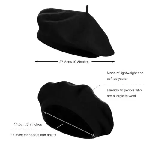 SATINIOR 10 Pcs French Beret Hats Wholesale Beret Hat | Artificial Wool, Polyester Beret Hat, Church Hats for Women Adults, Artist Hat, French Style, Lightweight - 3