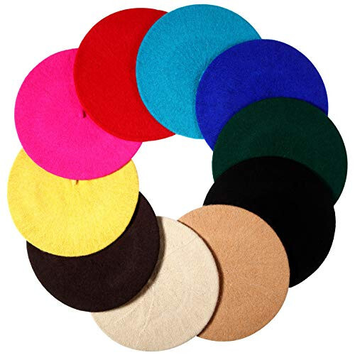 SATINIOR 10 Piece Artificial Wool Beret for Woman, Artist Hat, French Style Beret Polyester Beret Hat Set - 17