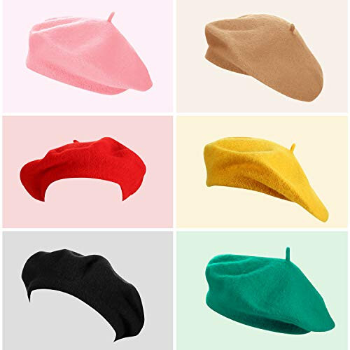 SATINIOR 10 Piece Artificial Wool Beret for Woman, Artist Hat, French Style Beret Polyester Beret Hat Set - 10