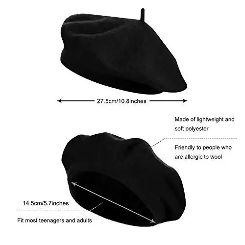 SATINIOR 10 Piece Artificial Wool Beret for Woman, Artist Hat, French Style Polyester Beret Hat Set - 2
