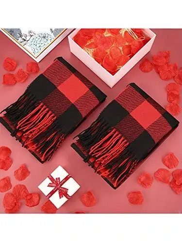 SATINIOR 2 Pcs Women Buffalo Plaid Scarf Winter Buffalo Check Scarves Warm Blanket Scarf Plaid Wrap Shawl - 2