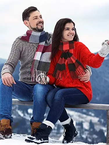 SATINIOR 2 Pcs Women Buffalo Plaid Scarf Winter Buffalo Check Scarves Warm Blanket Scarf Plaid Wrap Shawl - 4