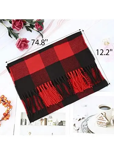 SATINIOR 2 Pcs Women Buffalo Plaid Scarf Winter Buffalo Check Scarves Warm Blanket Scarf Plaid Wrap Shawl - 5