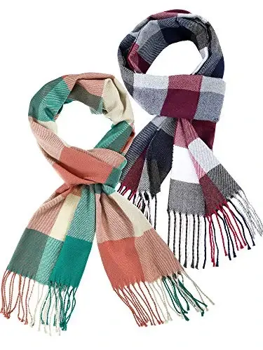 SATINIOR 2 Pcs Women Buffalo Plaid Scarf Winter Buffalo Check Scarves Warm Blanket Scarf Plaid Wrap Shawl 