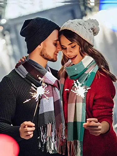 SATINIOR 2 Pieces Women Buffalo Plaid Scarf Winter Buffalo Check Scarves Warm Blanket Scarf Plaid Wrap Shawl - 3