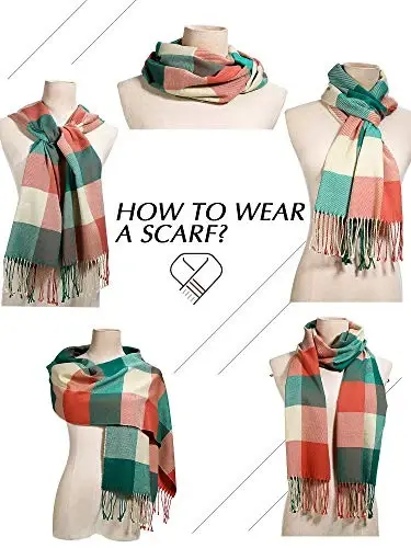 SATINIOR 2 Pieces Women Buffalo Plaid Scarf Winter Buffalo Check Scarves Warm Blanket Scarf Plaid Wrap Shawl - 5