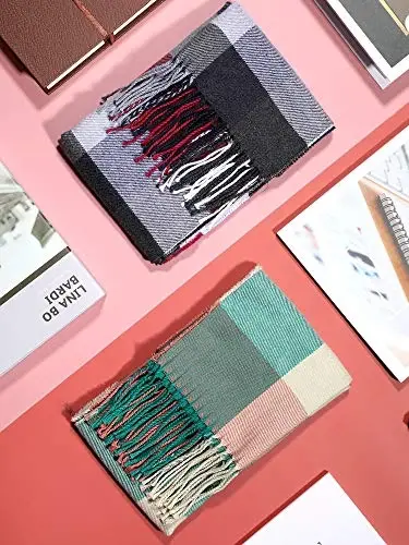 SATINIOR 2 Pieces Women Buffalo Plaid Scarf Winter Buffalo Check Scarves Warm Blanket Scarf Plaid Wrap Shawl - 6