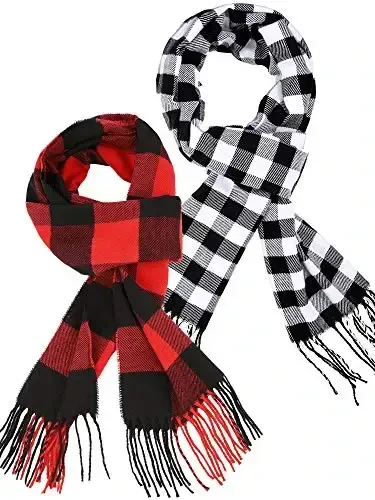 SATINIOR 2 Pieces Women Buffalo Plaid Scarf Winter Buffalo Check Scarves Warm Blanket Scarf Plaid Wrap Shawl - 1