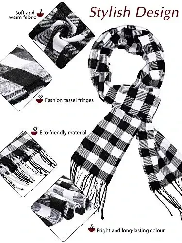 SATINIOR 2 Pieces Women Buffalo Plaid Scarf Winter Buffalo Check Scarves Warm Blanket Scarf Plaid Wrap Shawl - 4