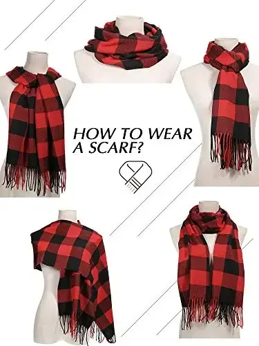SATINIOR 2 Pieces Women Buffalo Plaid Scarf Winter Buffalo Check Scarves Warm Blanket Scarf Plaid Wrap Shawl - 5