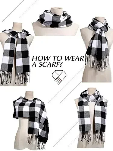 SATINIOR 2 Pieces Women Buffalo Plaid Scarf Winter Buffalo Check Scarves Warm Blanket Scarf Plaid Wrap Shawl - 5