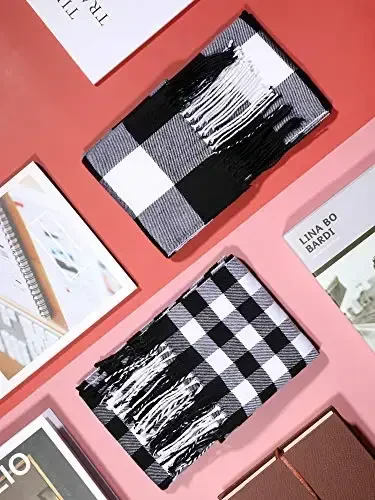 SATINIOR 2 Pieces Women Buffalo Plaid Scarf Winter Buffalo Check Scarves Warm Blanket Scarf Plaid Wrap Shawl - 7