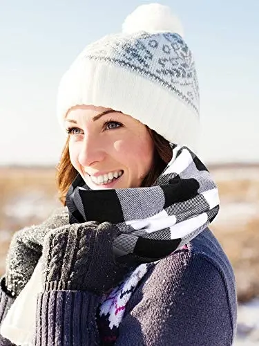 SATINIOR 2 Pieces Women Buffalo Plaid Scarf Winter Buffalo Check Scarves Warm Blanket Scarf Plaid Wrap Shawl - SATINIOR (1)