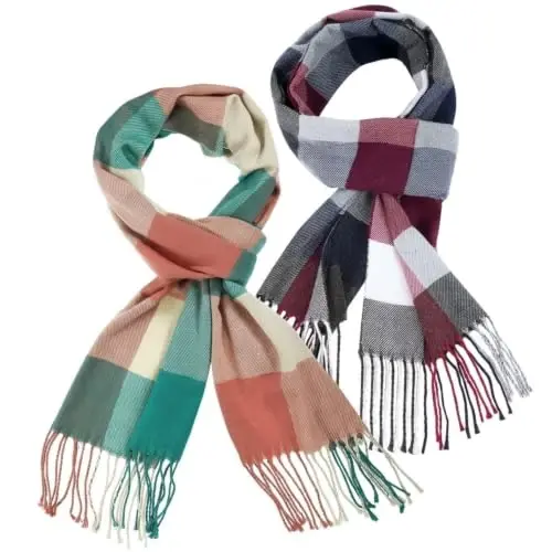 SATINIOR 2 Pcs Women Buffalo Plaid Scarf | Fall Winter Soft Warm Scarves, 100% Polyester, Classic Tartan, with Tassel Edge, for Women Man Daily Wear Gift 12 x 75 Inch - 1