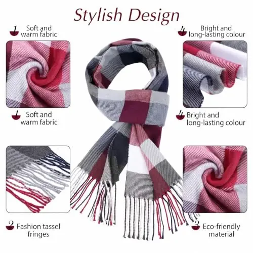 SATINIOR 2 Pcs Women Buffalo Plaid Scarf | Fall Winter Soft Warm Scarves, 100% Polyester, Classic Tartan, with Tassel Edge, for Women Man Daily Wear Gift 12 x 75 Inch - 5