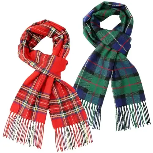 SATINIOR 2 Pcs Women Buffalo Plaid Scarf | Fall Winter Soft Warm Scarves, 100% Polyester, Classic Tartan, with Tassel Edge, for Women Man Daily Wear Gift 12 x 75 Inch - 1