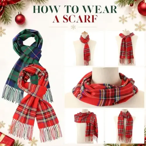 SATINIOR 2 Pcs Women Buffalo Plaid Scarf | Fall Winter Soft Warm Scarves, 100% Polyester, Classic Tartan, with Tassel Edge, for Women Man Daily Wear Gift 12 x 75 Inch - 3