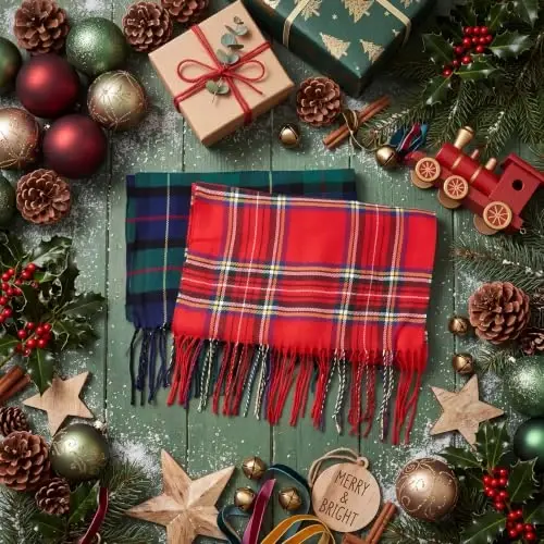 SATINIOR 2 Pcs Women Buffalo Plaid Scarf | Fall Winter Soft Warm Scarves, 100% Polyester, Classic Tartan, with Tassel Edge, for Women Man Daily Wear Gift 12 x 75 Inch - 5