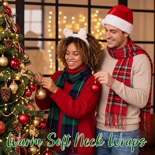 SATINIOR 2 Pcs Women Buffalo Plaid Scarf | Fall Winter Soft Warm Scarves, 100% Polyester, Classic Tartan, with Tassel Edge, for Women Man Daily Wear Gift 12 x 75 Inch - 6