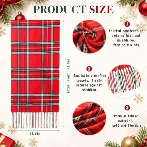 SATINIOR 2 Pcs Women Buffalo Plaid Scarf | Fall Winter Soft Warm Scarves, 100% Polyester, Classic Tartan, with Tassel Edge, for Women Man Daily Wear Gift 12 x 75 Inch - SATINIOR (1)