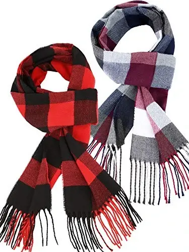 SATINIOR 2 Pcs Women Buffalo Plaid Scarf | Fall Winter Soft Warm Scarves, 100% Polyester, Classic Tartan, with Tassel Edge, for Women Man Daily Wear Gift 12 x 75 Inch - 1