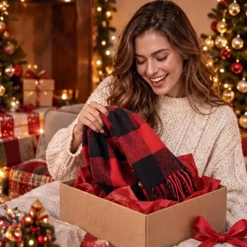 SATINIOR 2 Pcs Women Buffalo Plaid Scarf | Fall Winter Soft Warm Scarves, 100% Polyester, Classic Tartan, with Tassel Edge, for Women Man Daily Wear Gift 12 x 75 Inch - 3