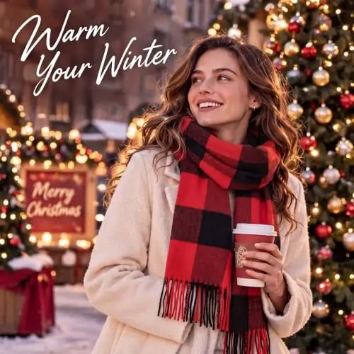 SATINIOR 2 Pcs Women Buffalo Plaid Scarf | Fall Winter Soft Warm Scarves, 100% Polyester, Classic Tartan, with Tassel Edge, for Women Man Daily Wear Gift 12 x 75 Inch - 5