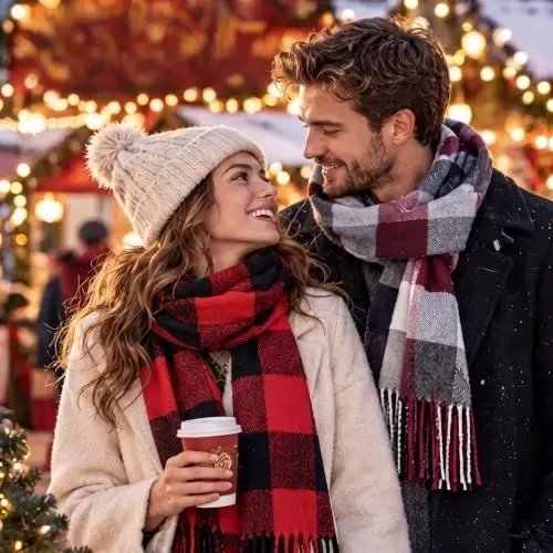 SATINIOR 2 Pcs Women Buffalo Plaid Scarf | Fall Winter Soft Warm Scarves, 100% Polyester, Classic Tartan, with Tassel Edge, for Women Man Daily Wear Gift 12 x 75 Inch - 6