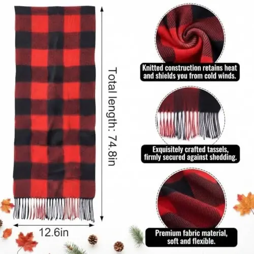 SATINIOR 2 Pcs Women Buffalo Plaid Scarf | Fall Winter Soft Warm Scarves, 100% Polyester, Classic Tartan, with Tassel Edge, for Women Man Daily Wear Gift 12 x 75 Inch - SATINIOR (1)