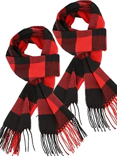 SATINIOR 2 Pcs Women Buffalo Plaid Scarf Winter Buffalo Check Scarves Warm Blanket Scarf Plaid Wrap Shawl - 1