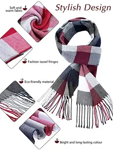 SATINIOR 2 Pieces Women Buffalo Plaid Scarf Winter Buffalo Check Scarves Warm Blanket Scarf Plaid Wrap Shawl - 4