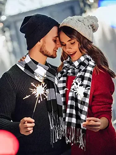 SATINIOR 2 Pieces Women Buffalo Plaid Scarf Winter Buffalo Check Scarves Warm Blanket Scarf Plaid Wrap Shawl - 3