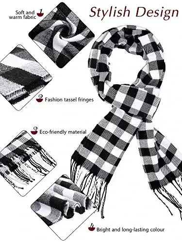 SATINIOR 2 Pieces Women Buffalo Plaid Scarf Winter Buffalo Check Scarves Warm Blanket Scarf Plaid Wrap Shawl - 4