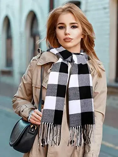 SATINIOR 2 Pieces Women Buffalo Plaid Scarf Winter Buffalo Check Scarves Warm Blanket Scarf Plaid Wrap Shawl - 6