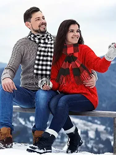 SATINIOR 2 Pieces Women Buffalo Plaid Scarf Winter Buffalo Check Scarves Warm Blanket Scarf Plaid Wrap Shawl - 3