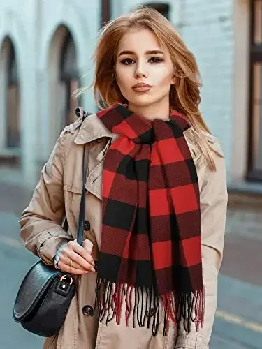 SATINIOR 2 Pieces Women Buffalo Plaid Scarf Winter Buffalo Check Scarves Warm Blanket Scarf Plaid Wrap Shawl - 6