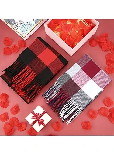 SATINIOR 2 Pieces Women Buffalo Plaid Scarf Winter Buffalo Check Scarves Warm Blanket Scarf Plaid Wrap Shawl - MODAZONE (1)