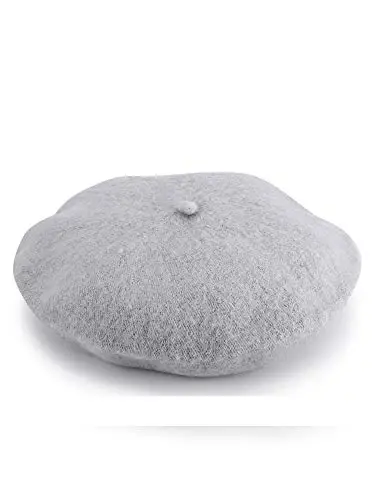 SATINIOR 6 Pieces Wool Beret Hat with Silky Scarf Brooch Solid Color French Beanie Hat for Women - 3