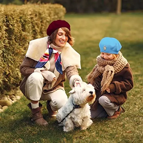 SATINIOR 6 Pieces Wool Beret Hat with Silky Scarf Brooch Solid Color French Beanie Hat for Women - 7