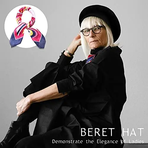 SATINIOR 6 Pieces Wool Beret Hat with Silky Scarf Brooch Solid Color French Beanie Hat for Women - 3