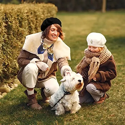 SATINIOR 6 Pieces Wool Beret Hat with Silky Scarf Brooch Solid Color French Beanie Hat for Women - Modazone (1)