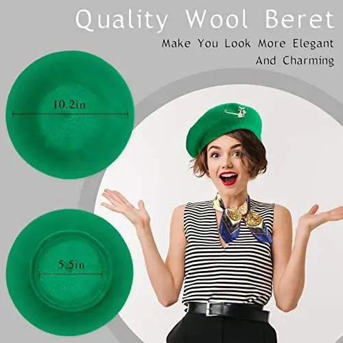 SATINIOR 6 Pieces Wool Beret Hat with Silky Scarf Brooch Solid Color French Beanie Hat for Women - Modazone (1)