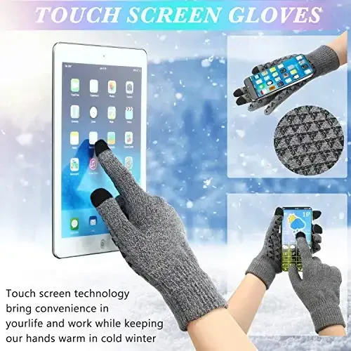 SATINIOR 6 PCS Winter Warm Beanie Hat Fleece Cap and Touchscreen Thermal Anti-Slip Gloves - 3