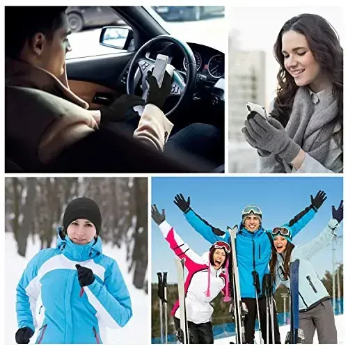 SATINIOR 6 PCS Winter Warm Beanie Hat Fleece Cap and Touchscreen Thermal Anti-Slip Gloves - 5