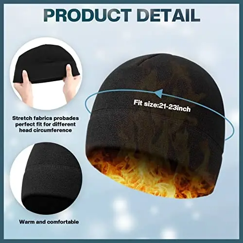 SATINIOR 6 PCS Winter Warm Beanie Hat Fleece Cap and Touchscreen Thermal Anti-Slip Gloves - 3