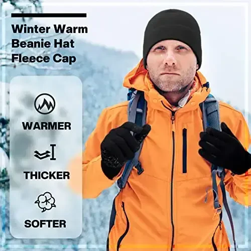 SATINIOR 6 PCS Winter Warm Beanie Hat Fleece Cap and Touchscreen Thermal Anti-Slip Gloves - 5