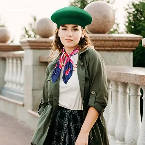 SATINIOR 6 Pieces Wool Beret Hat with Silky Scarf Brooch Solid Color French Beanie Hat for Women - 4