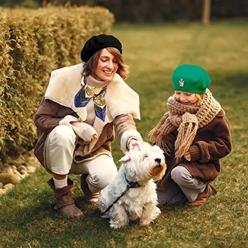 SATINIOR 6 Pieces Wool Beret Hat with Silky Scarf Brooch Solid Color French Beanie Hat for Women - 7