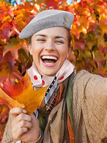 SATINIOR 6 Pieces Wool Beret Hat with Silky Scarf Brooch Solid Color French Beanie Hat for Women - 4